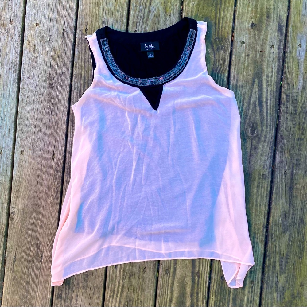 Sheer Pink and Black Women’s Top with Beaded Detail